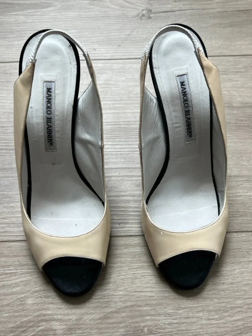 Vintage Manolo Blahnik Patent Peep Toe Wedge Sandals